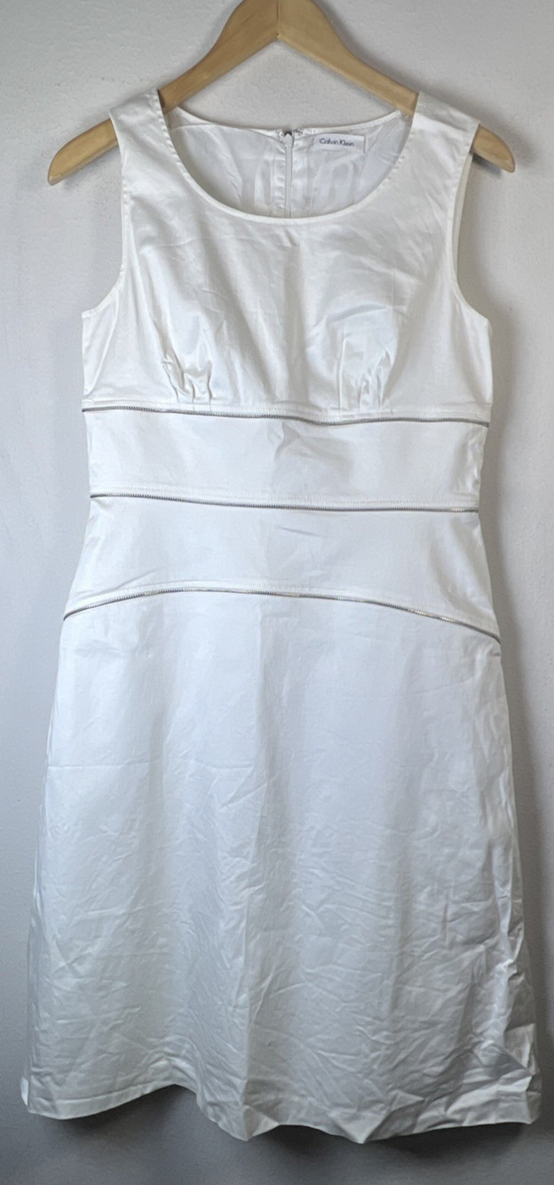 CALVIN KLEIN White stealth zipper accent Dress Womens Medium 8 10